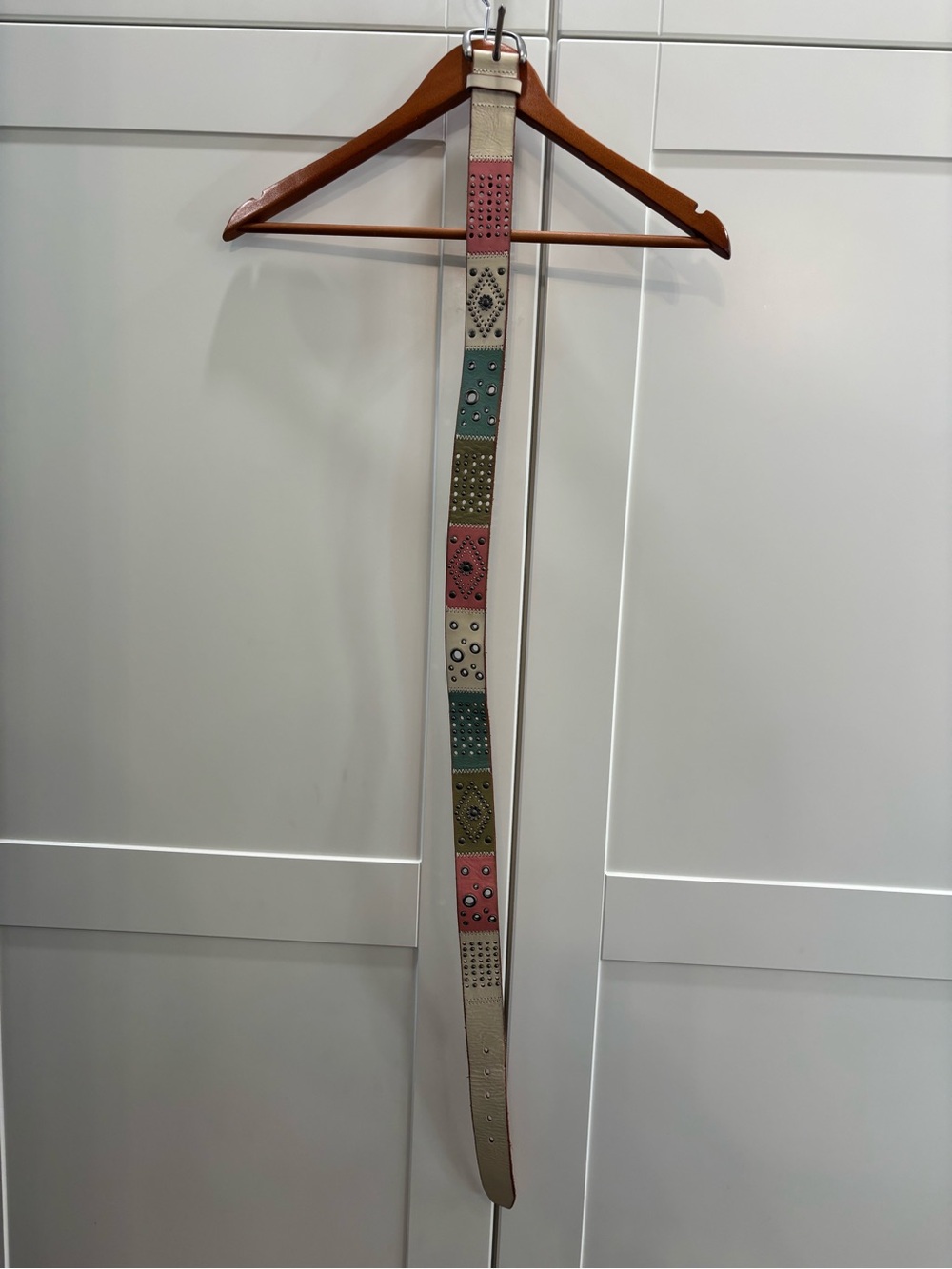 Western Bohemian Leather Belt Strap in Pink, Green, Beige